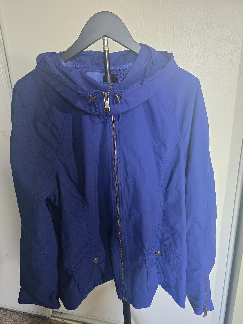 Rain Jacket Royal Blue Hooded Zip Front